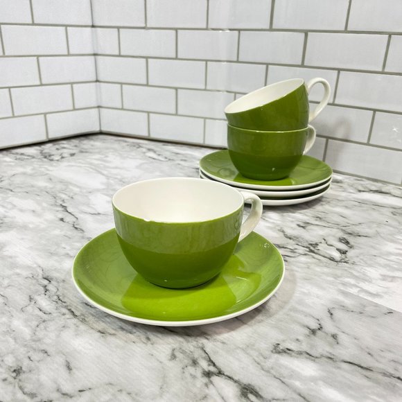 Crate & Barrel Hamptons Green Coffee Tea Cups and Saucers 7 Pieces - Picture 1 of 11